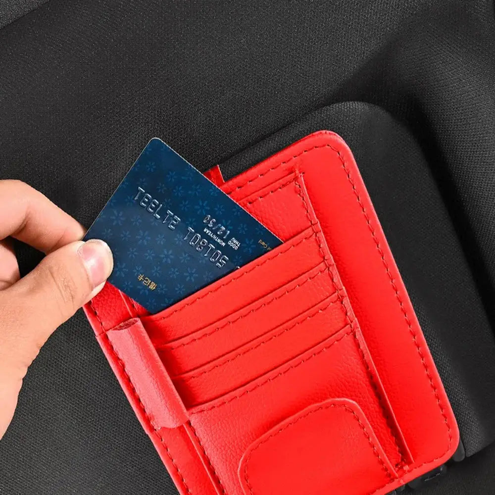 Car sun-visor card holder in red with multiple card slots by Simples Market