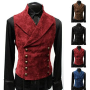 Mens Gothic Vest Costume red velvet double-breasted waistcoat by Simples Market with brass buttons; 4 color options