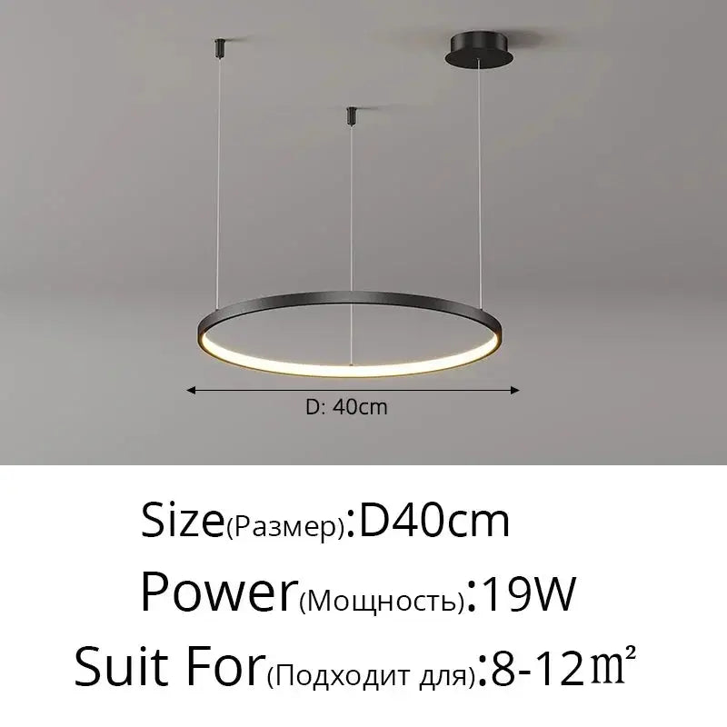 Simples Market circular LED pendant light ring, metal finish, 40 cm diameter, modern minimalist lamp