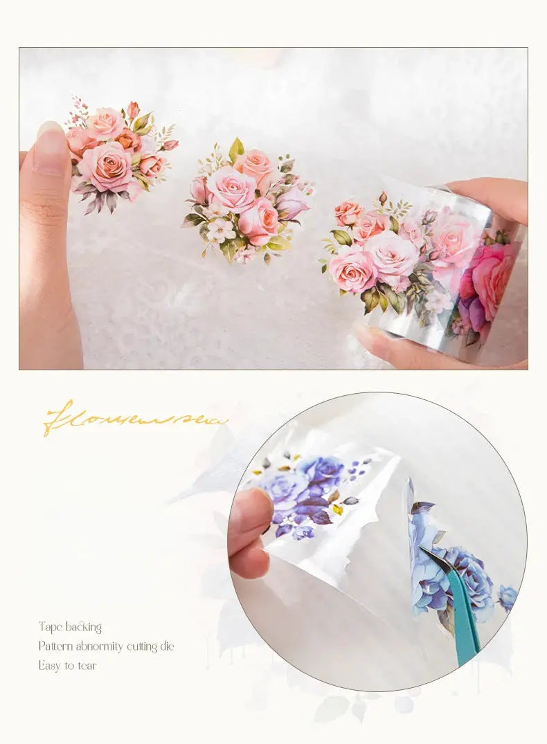 Mr.paper PET Washi Tape Flower Garden Series decorative tape set featuring pink rose floral patterns by Simples Market