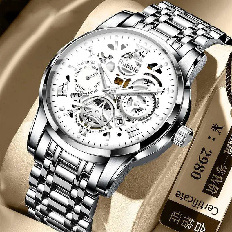 Uthai Mens Watch High End Light Luxury Versatile Quartz Wristwatch Waterproof Luminous Hollow Roman Dial