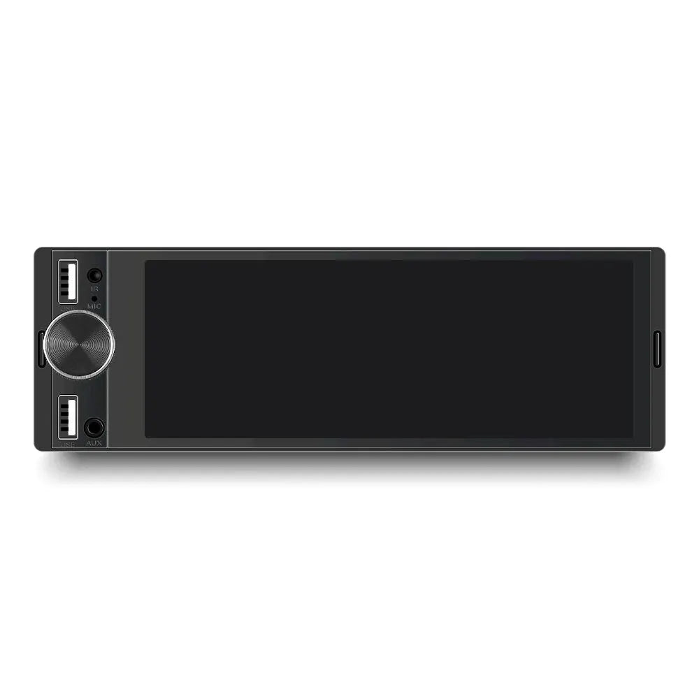 1DIN MP5 car radio by Simples Market with 6.86-inch touchscreen, black finish, USB/AUX ports, rotary knob