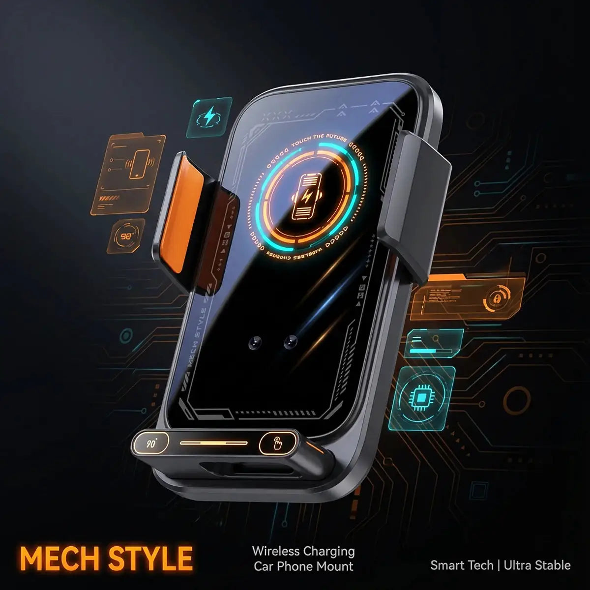 Car Phone Charger Holder 15W Wireless and Wired Charger Auto Sensing One Touch Release Rotation Qi FCC RoHS Certified