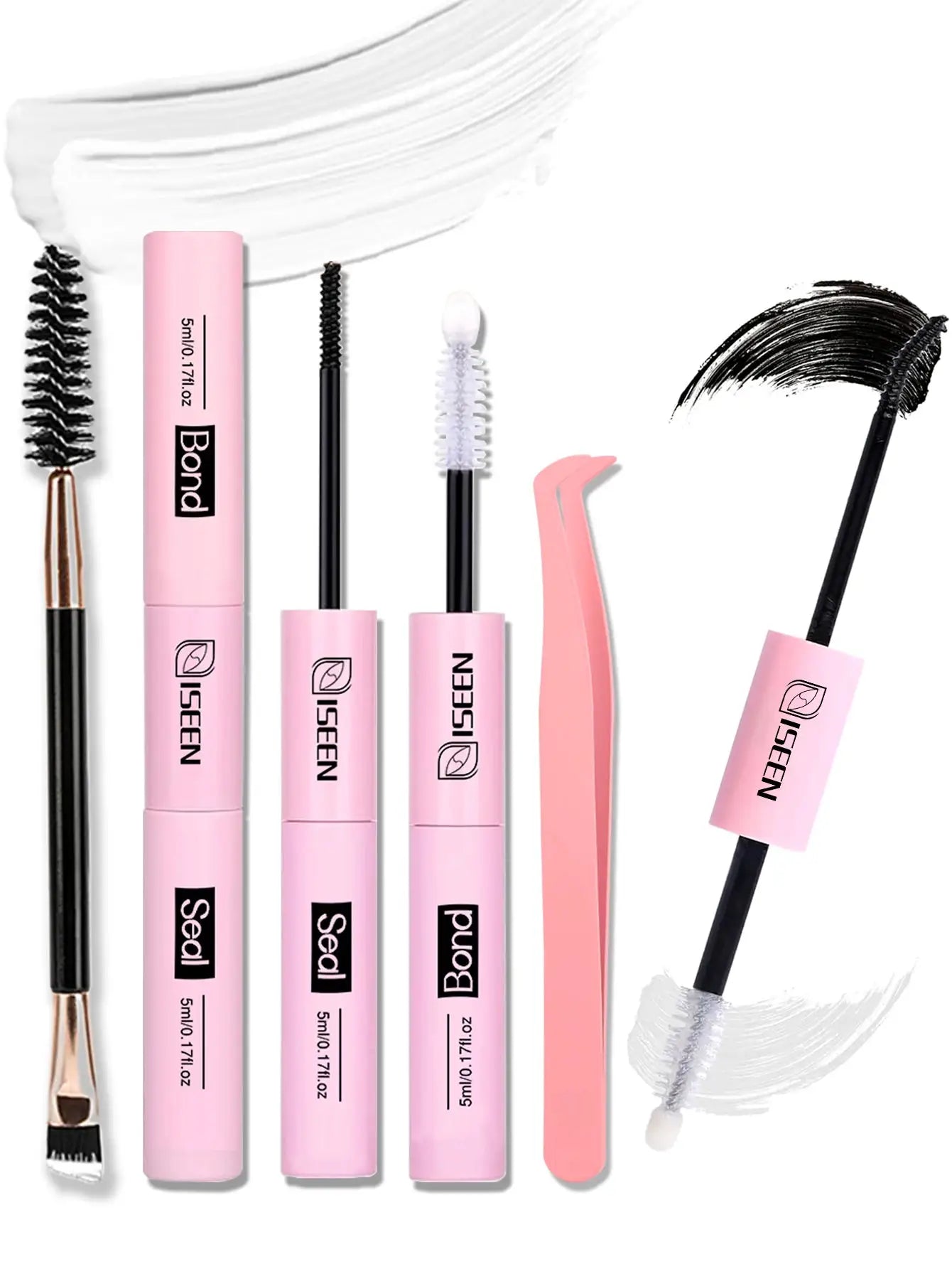 ISEEN Lash Bond and Seal 10ml kit in pink tubes with brushes for DIY lash clusters by Simples Market