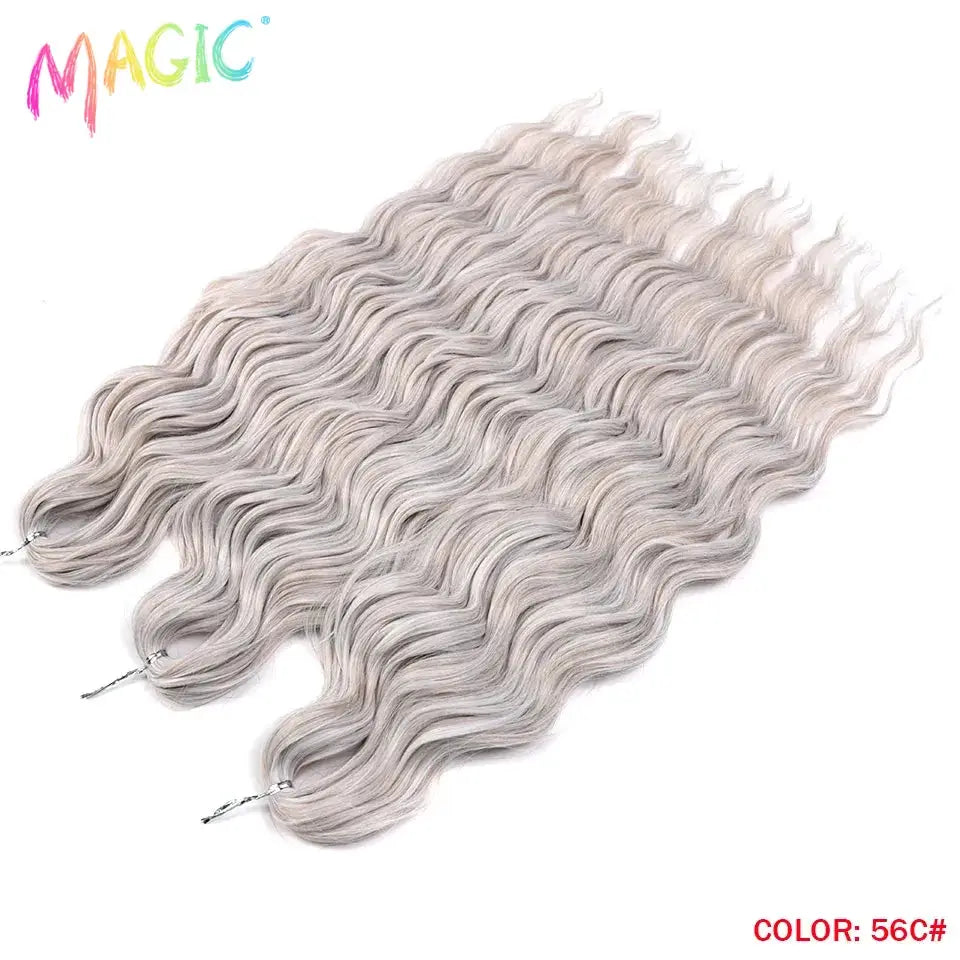 Anna synthetic hair extensions, 24 inch water-wave braiding in ash blonde ombre, 3 bundles, Simples Market, color 56C#.