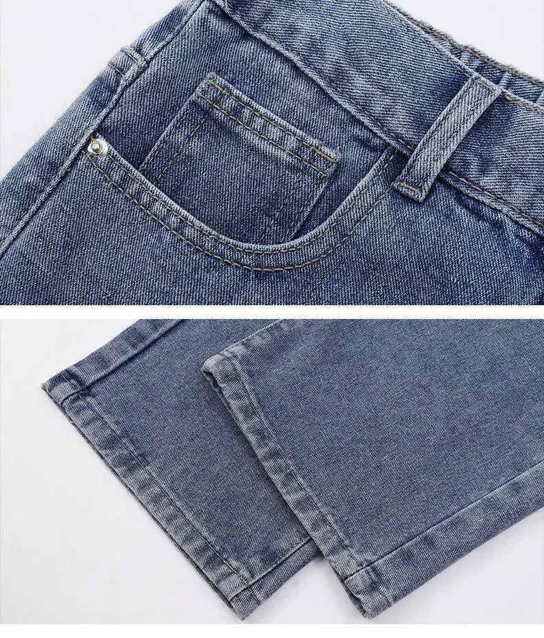 Denim jeans for men by Simples Market, light blue solid color, straight wide-leg style