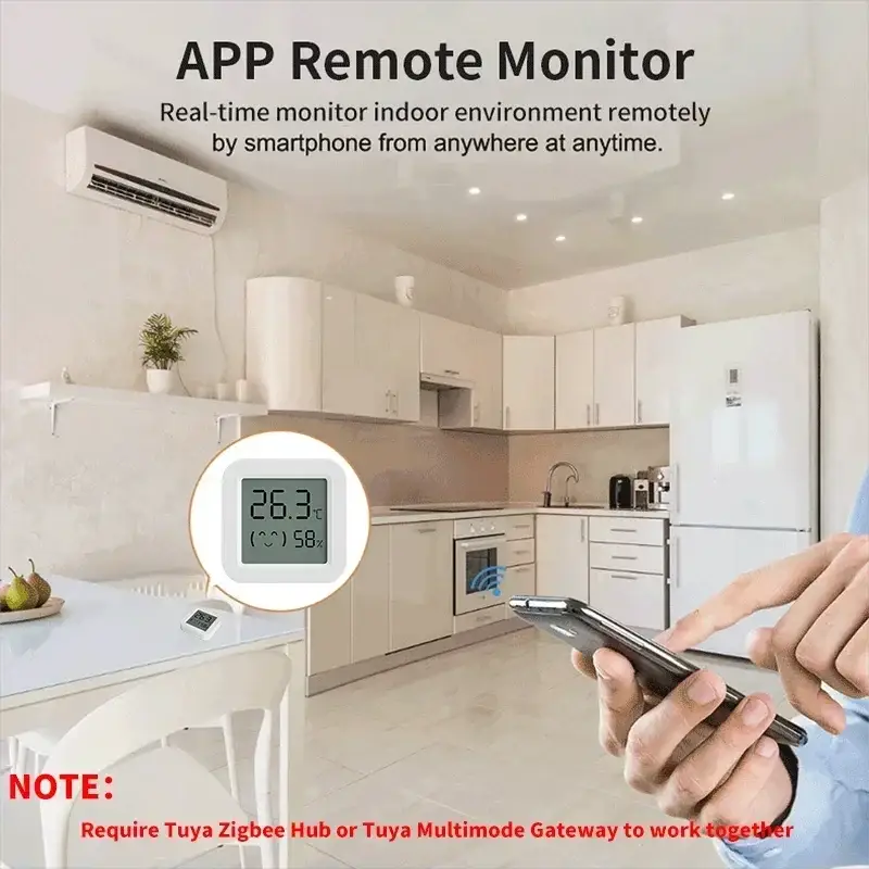 Zigbee Temperature Humidity Sensor with LCD display, white, by Simples Market; compatible with Tuya, Alexa, Google Home