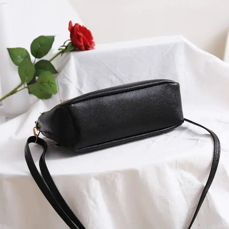 Black PU leather crossbody bag with flap and long strap