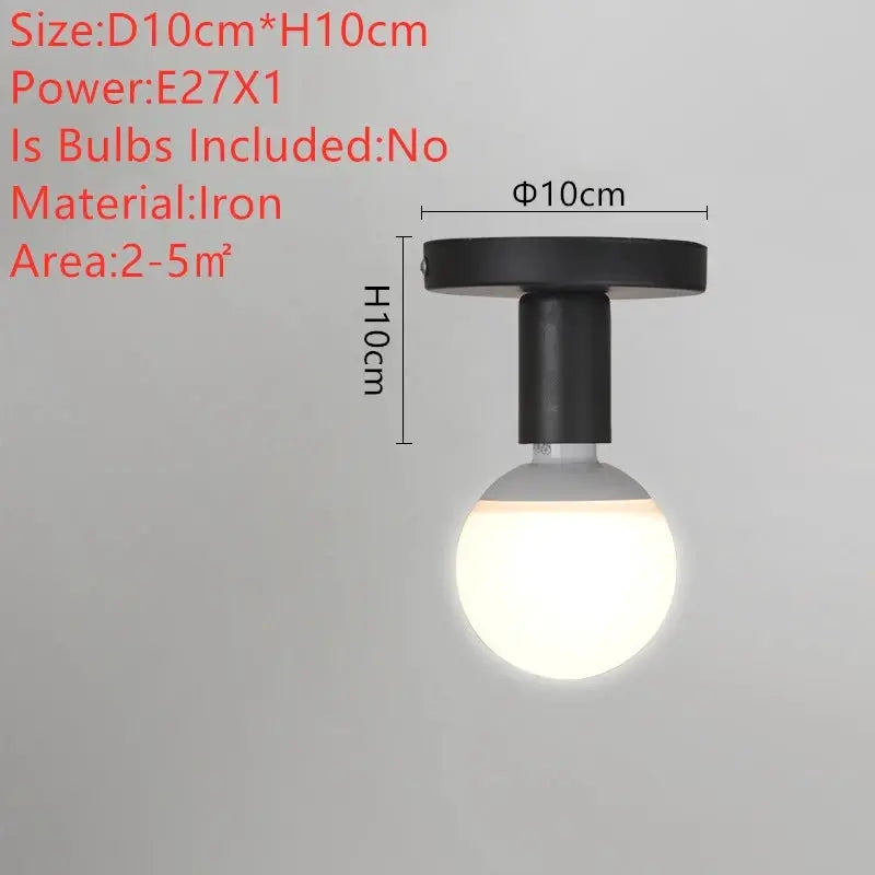 Simples Market minimalist black iron E27 ceiling light with round bulb, 10 cm diameter x 10 cm height