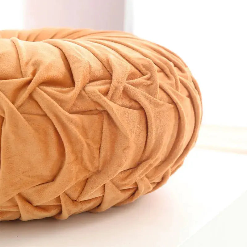 Throw pillow hand-sewn pleated 3D Dutch velvet peach lumbar backrest cushion for sofa.