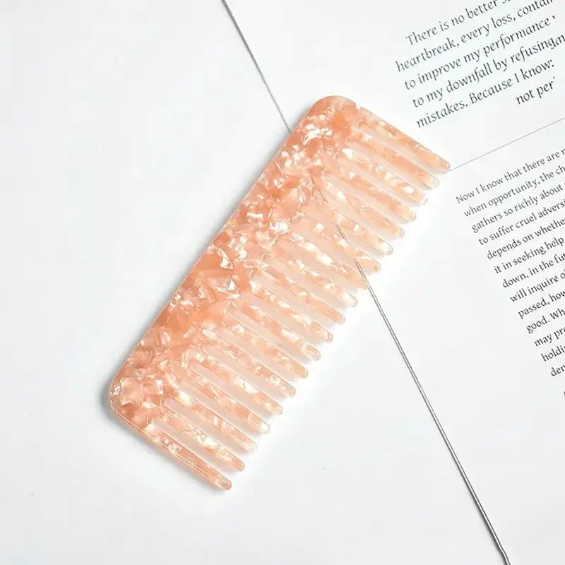 Simples Market wide-tooth acetate hair comb in peach color, anti-static massage styling accessory