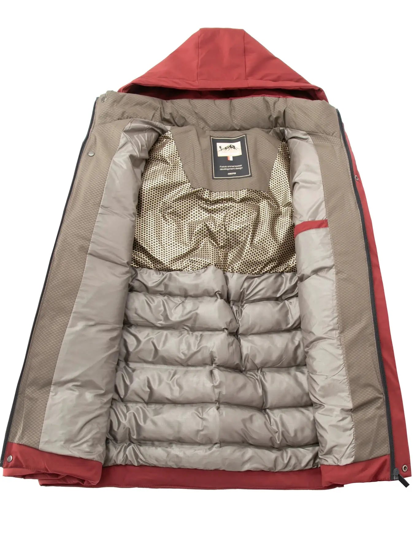 Men's cotton jacket by Simples Market, red outer shell with beige quilted insulated lining