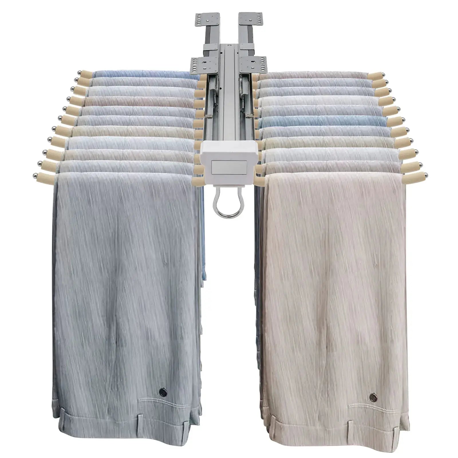 Space-saving pull-out wardrobe trouser rack by Simples Market, 22-pair capacity, extendable hangers for 46 cm wardrobes.