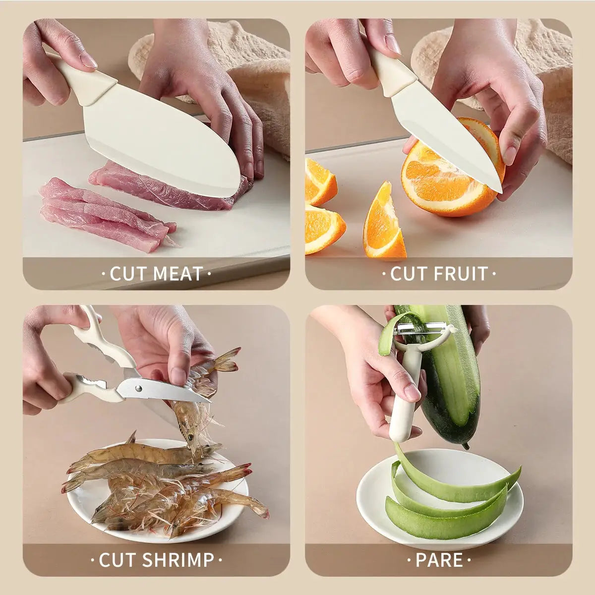 Stainless Steel Kitchen Knife And Scissors Five Piece Set Including Fruit Knife Slicing Knife Melon Peeler Knife Holder