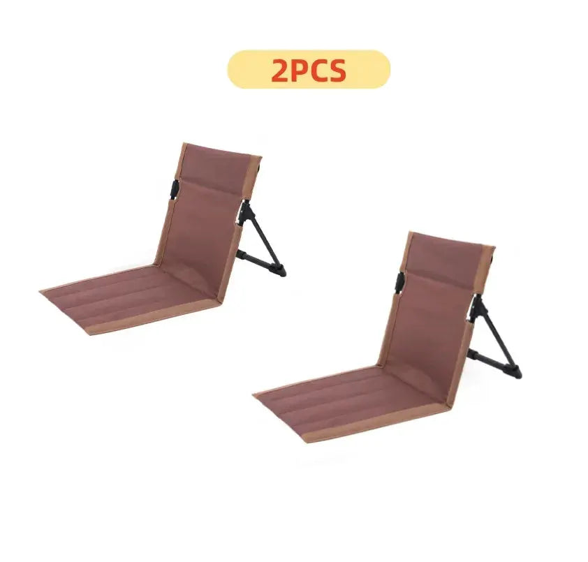 Foldable camping chairs, brown, 2-pack with backrest cushions and black metal frames