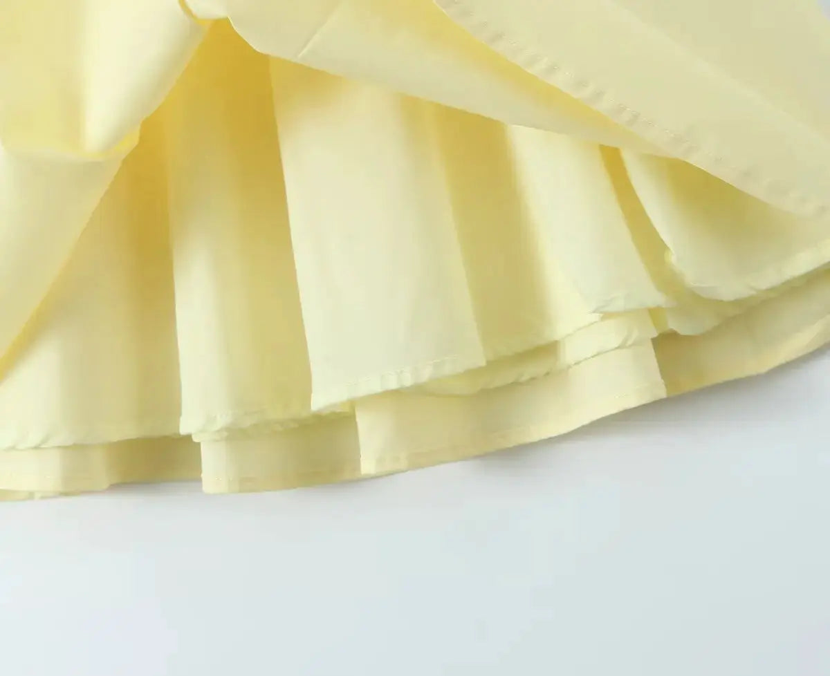 Yenkye Sexy Elegant Fishbone Waist Mini Dress Yellow Lace Up Back