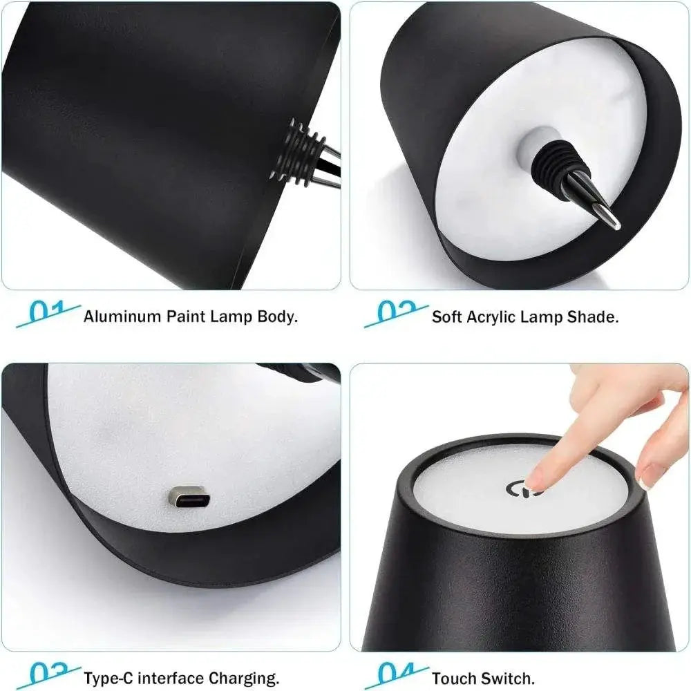 USB Charge Bottle Table Lamp With Touch Control Three Color Temperatures And Stepless Dimming For Wine Bottles And Desk