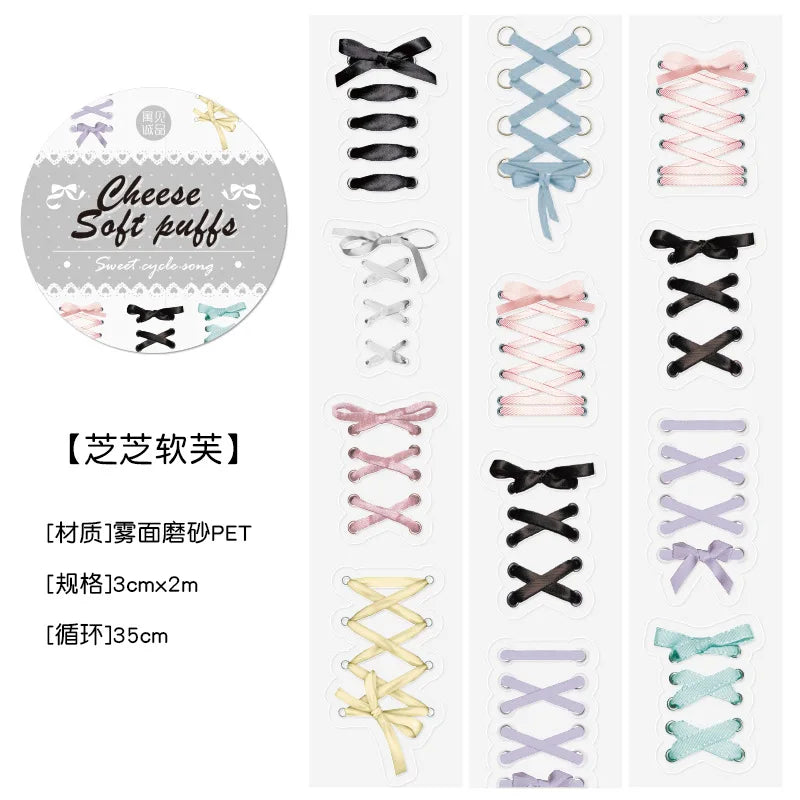 Decorative adhesive tapes set with lace-style ribbons in pastel colors for journaling and scrapbooking