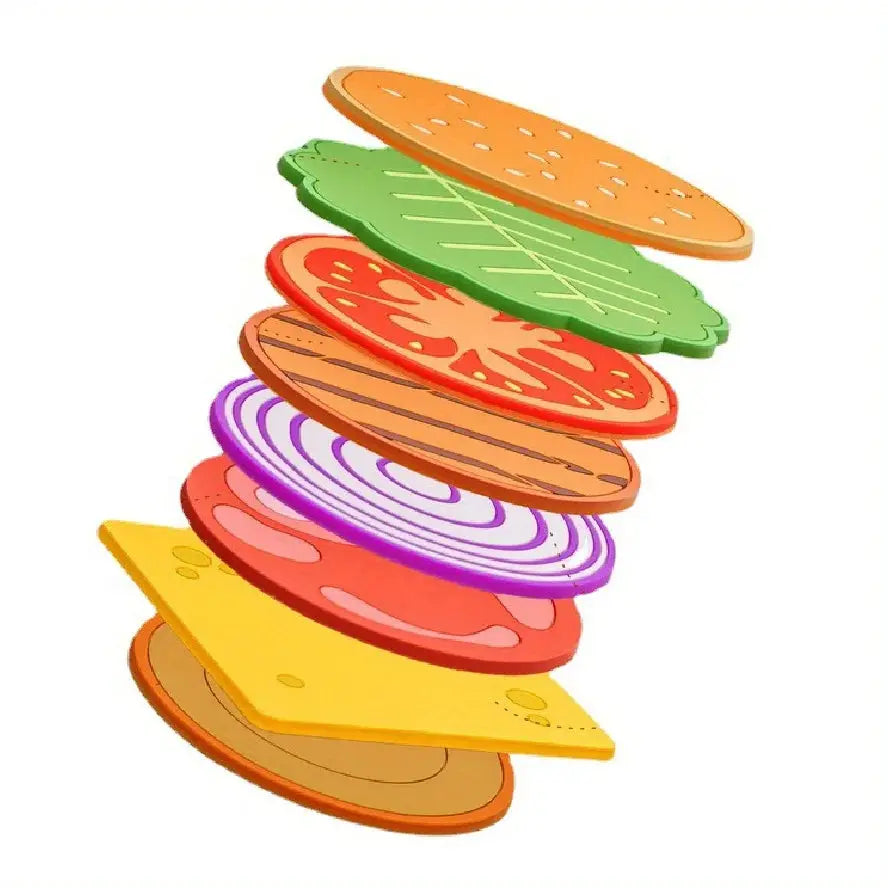 8 Pieces Burger Shape Coasters Set Silicone Cup Mats Insulation Pads Mug Holders for Kitchen Bar Decor