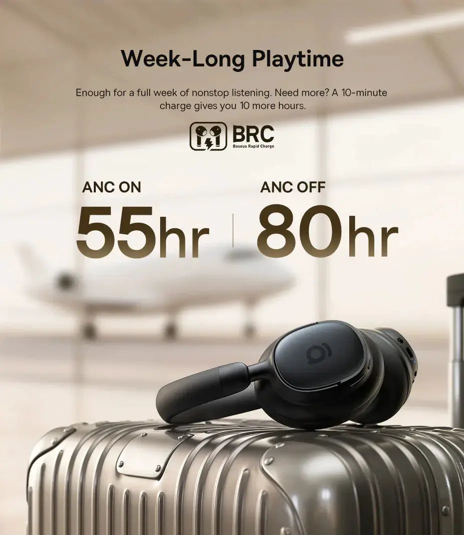 Baseus Bowie MH1 over-ear Bluetooth headphones in black with 55hr ANC on / 80hr ANC off