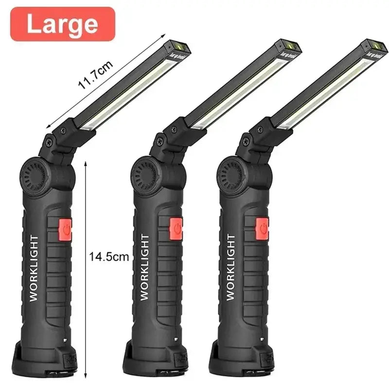 3-pack Portable COB LED Work Light, USB rechargeable flashlight with magnetic hook, black