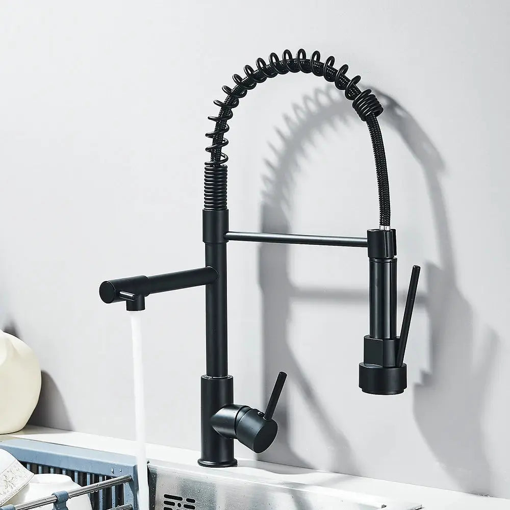 Simples Market Rozin matte black spring pull-down kitchen faucet with spray head, deck-mounted
