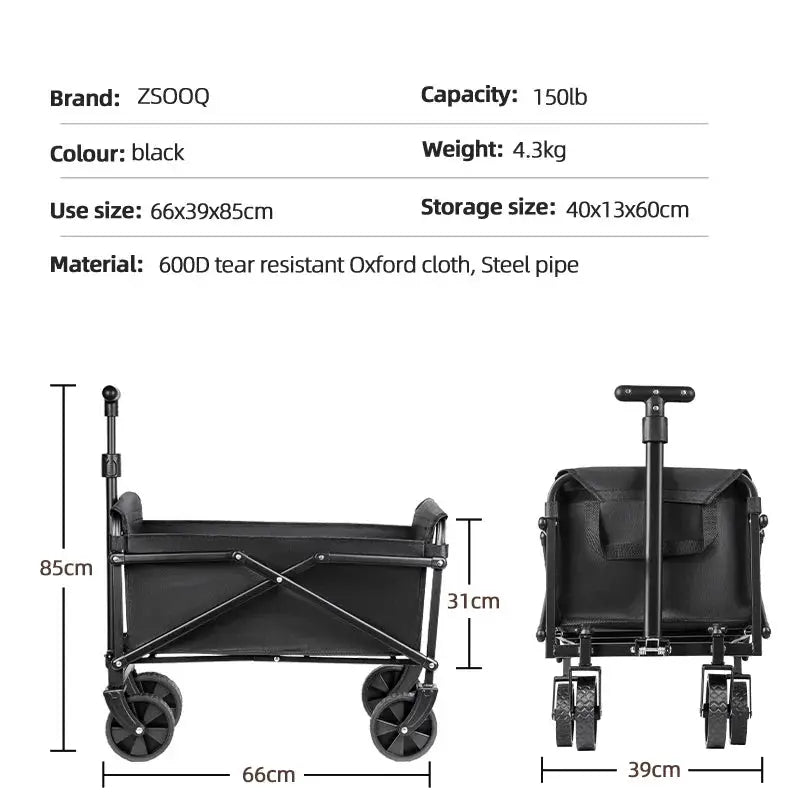 Foldable Portable Picnic Cart For Outdoor Camping Heavy Duty Collapsible Utility Cart For Beach And Shopping