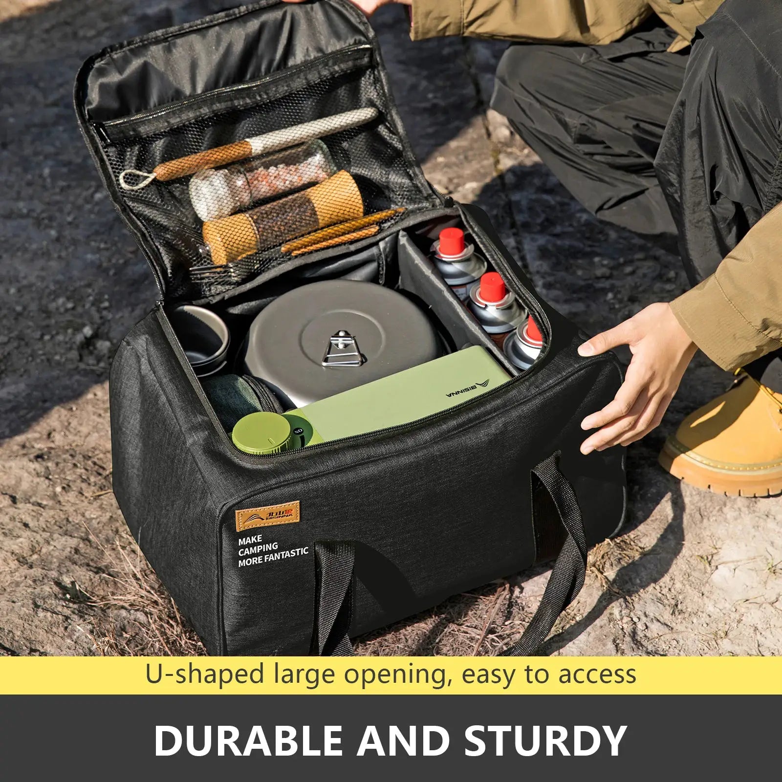 BISINNA 26L Outdoor Camping Bag Folding Gas Tank Storage Picnic Cookware Container With Adjustable Partitions