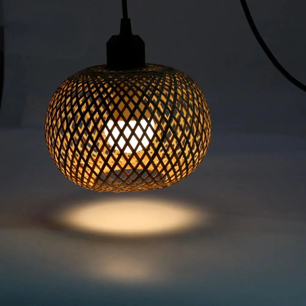 Bamboo pendant lamp with natural rattan weave, Simples Market E27 hanging light for living room decor