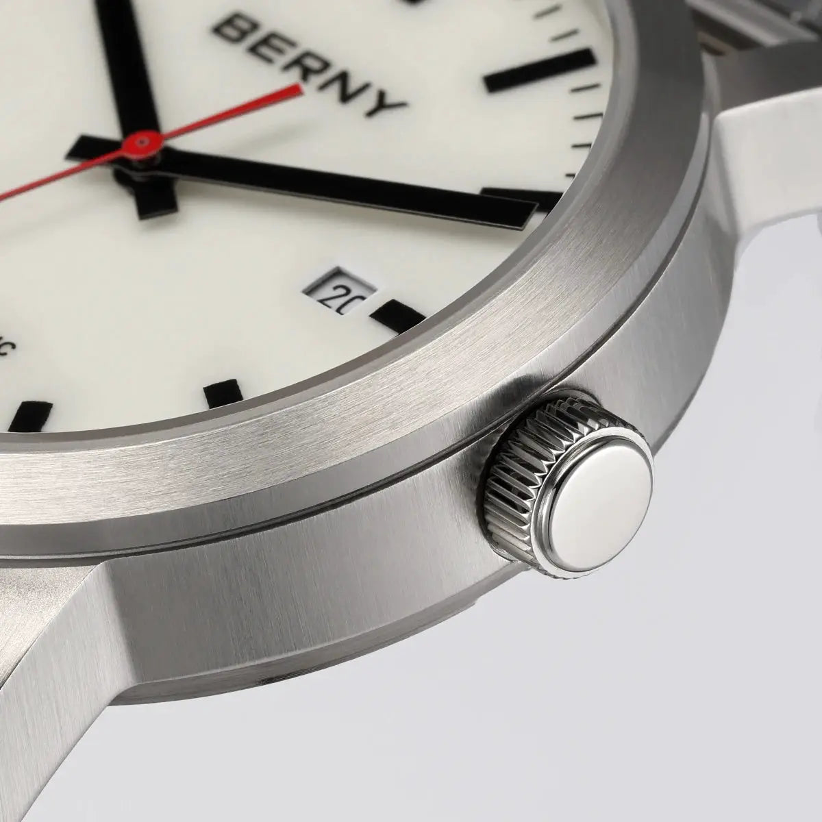 BERNY automatic men's watch with white dial and stainless steel case