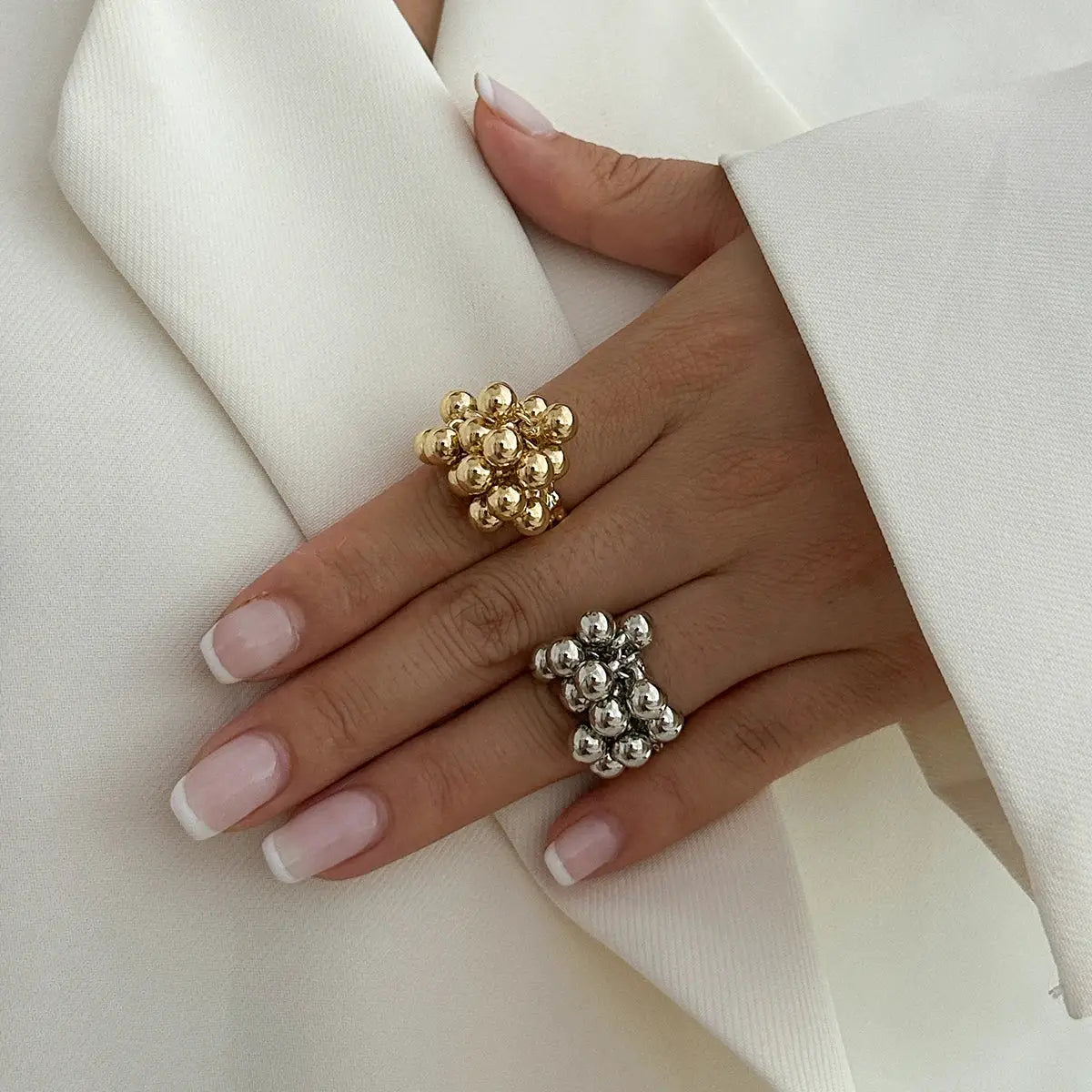 IngeSight.Z CCB Small Ball Ring Unisex Punk Jewelry Irregular Geometric Metal Opening Ring for Women Men Couple