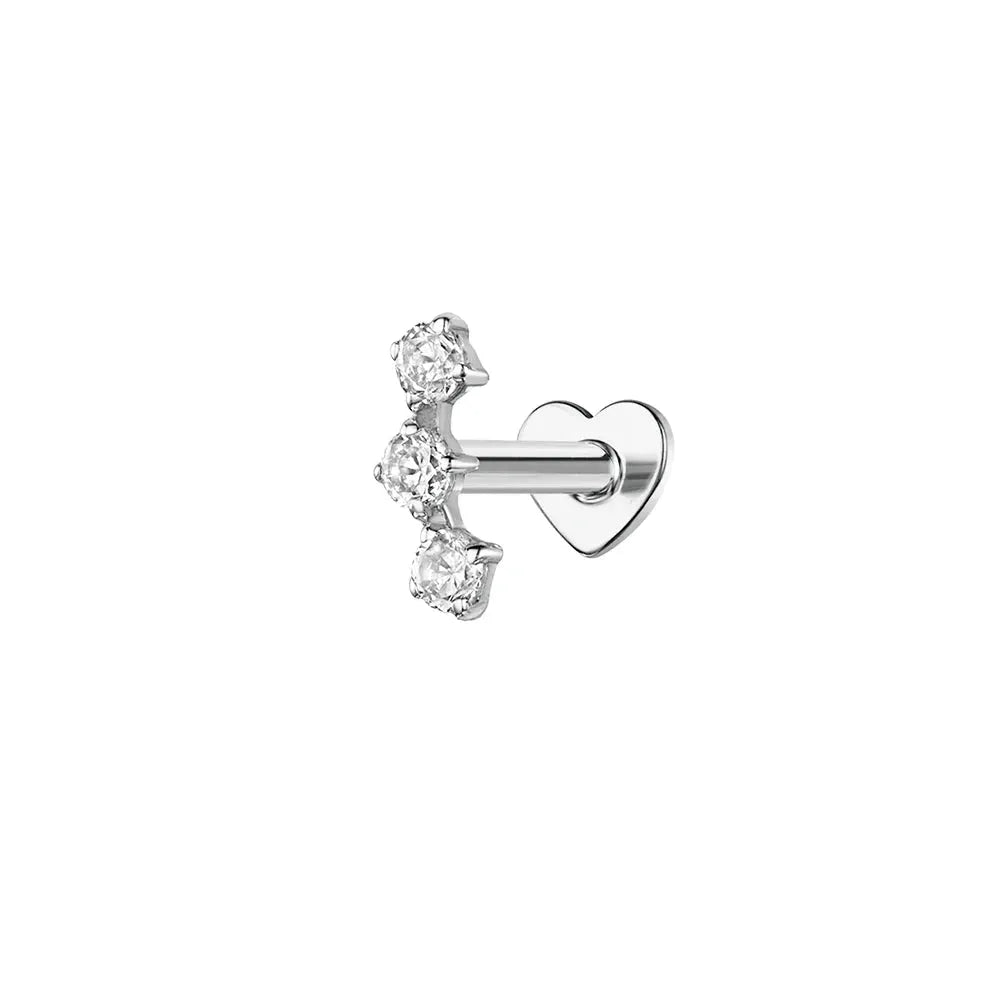 AIDE 925 sterling silver heart-backed helix piercing earring with three zircon stones