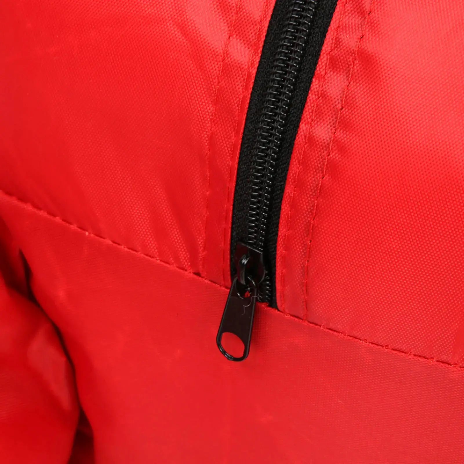 Chainsaw bag in red waterproof Oxford cloth with black zipper for tool storage.