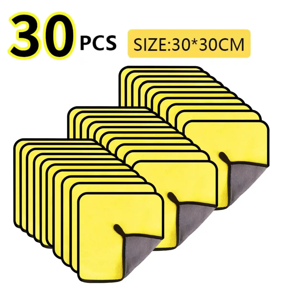 Car microfiber towels set by Simples Market, 30 pcs, yellow coral-fleece, 30x30 cm