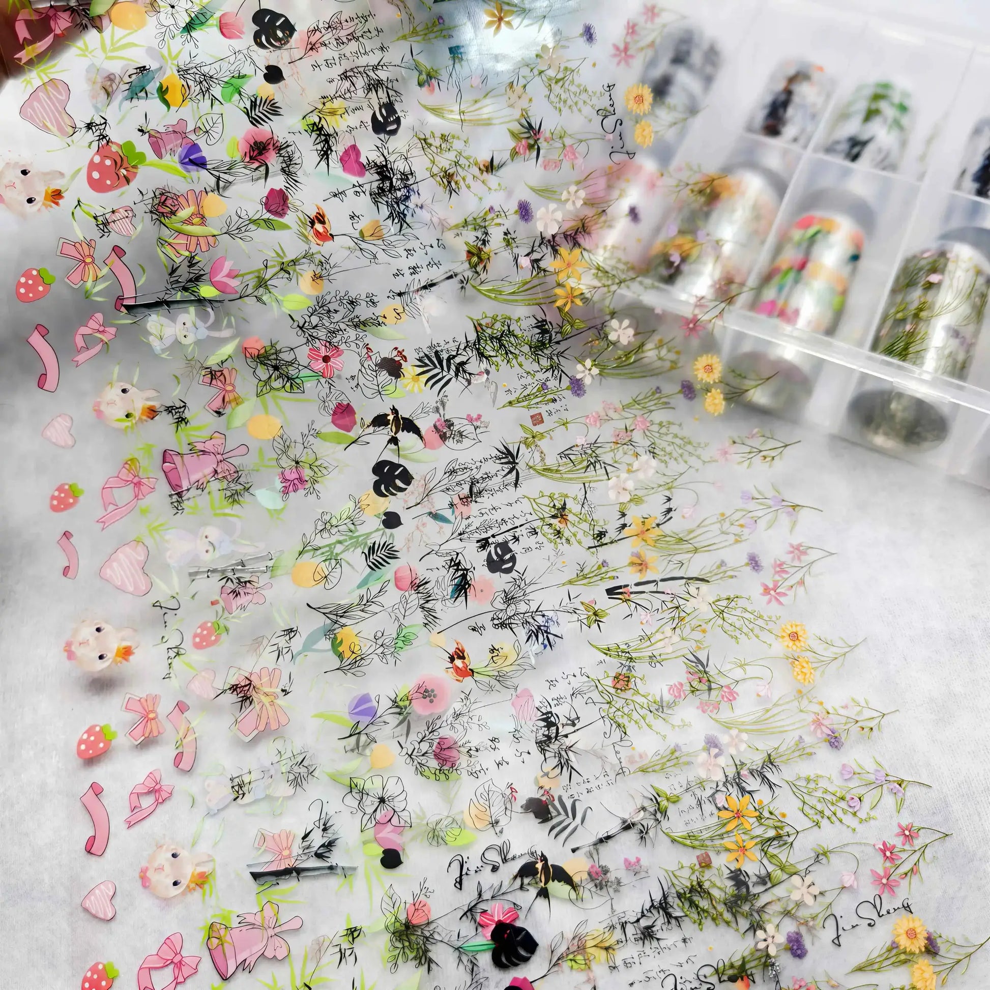Nail art foils and decals set, 10 rolls with floral, bows, marble designs by Simples Market