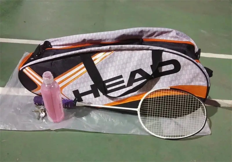 HEAD tennis racket backpack, gray with orange accents, large capacity for 3–6 racquets and separate shoe compartment