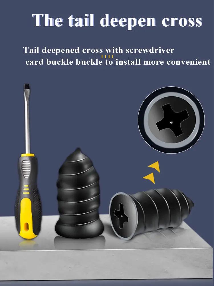 Car tubeless tire repair kit with yellow-handled screwdriver and black rubber plugs