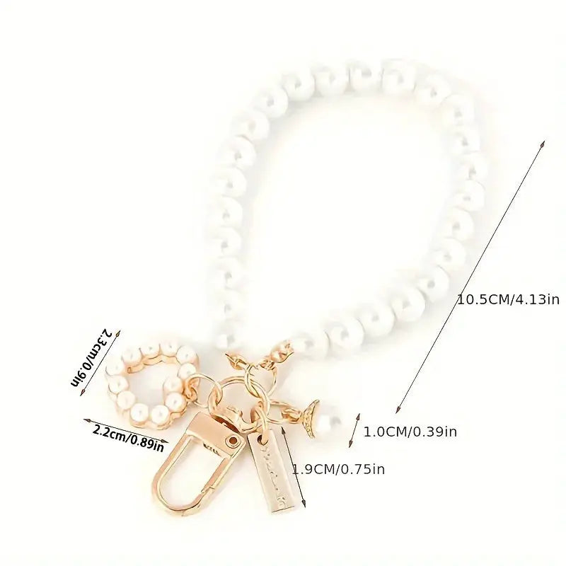 Cute Pearl Keychain For Women And Girls Shiny Pearl Bead Shell Phone Bag Backpack Charm Accessory Car Key Chain Pendant