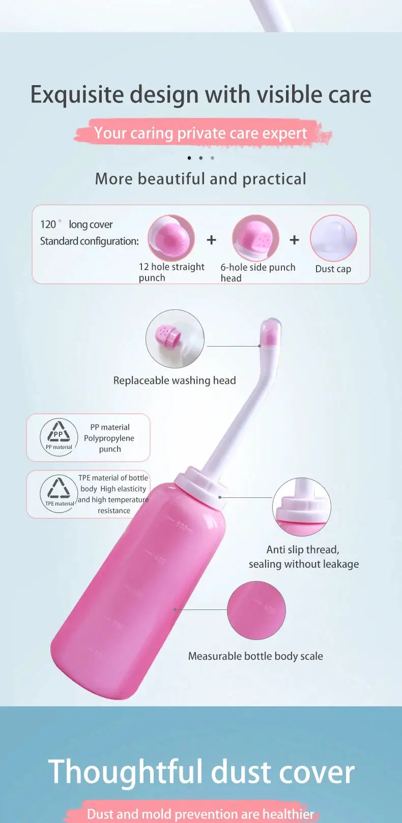 Simples Market 500ml pink portable bidet bottle with handheld spray head