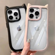 PurrTech Soft Silicone Cat Ear Case for iPhone 11 to 17 Pro Max Transparent Shockproof Back Cover
