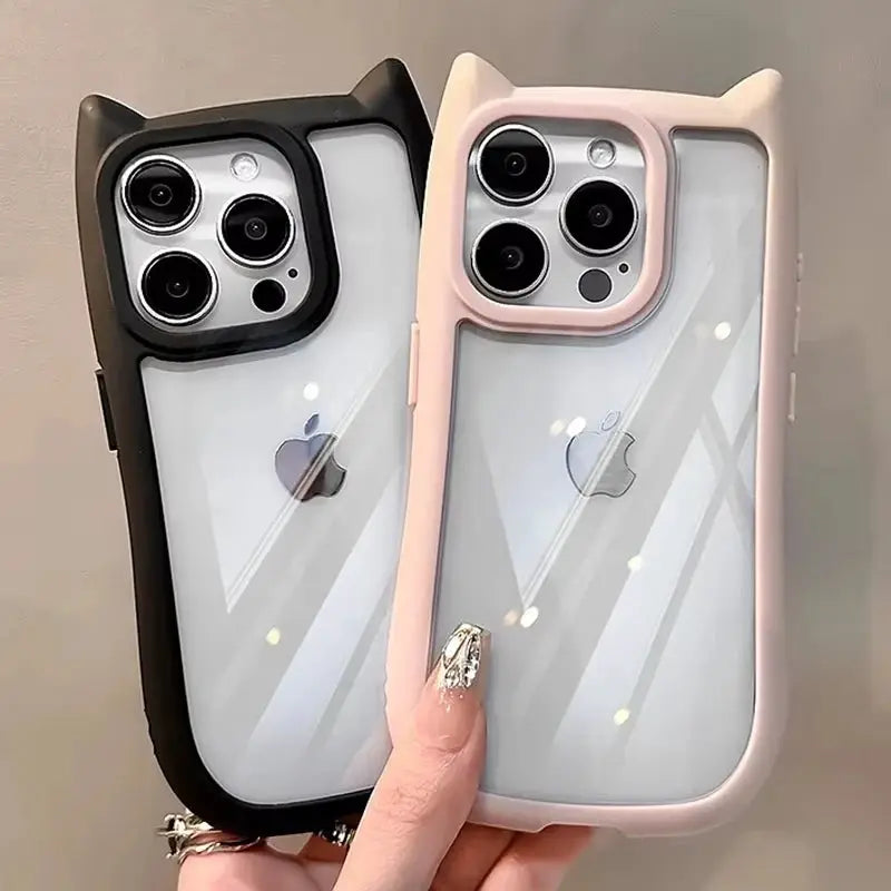 PurrTech Soft Silicone Cat Ear Case for iPhone 11 to 17 Pro Max Transparent Shockproof Back Cover