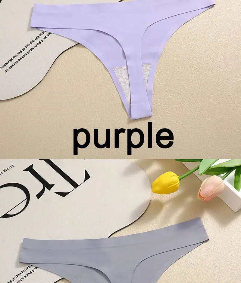 3-piece purple G-string underwear set, breathable seamless low-waist thong panties, S-XL