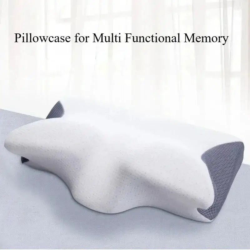 Cervical butterfly-shaped pillowcase with soft breathable white fabric and gray mesh ends