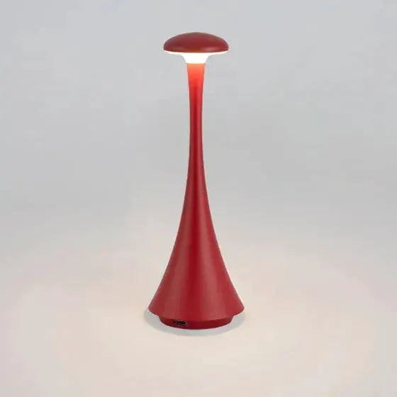 Mushroom table lamp, red USB-C rechargeable wireless touch night light