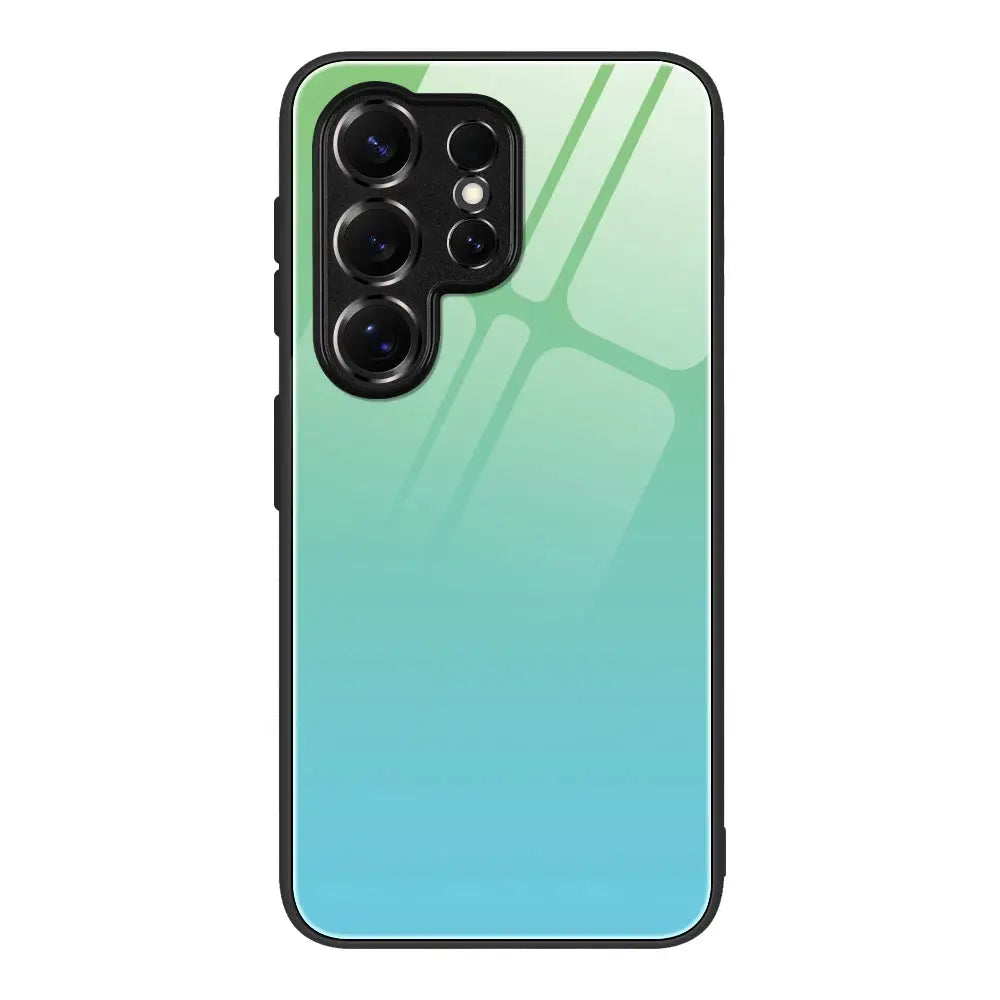 Simples Market gradient tempered-glass phone case with black bumper for Samsung Galaxy S26 Ultra/S26 Plus, gradient green-to-teal back
