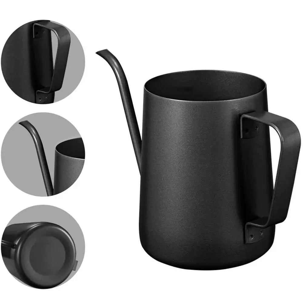 BrewMaster Gooseneck Pour Over Coffee Pot 12 Oz 304 Stainless Steel Narrow Spout For Precise Pouring Teflon Coated