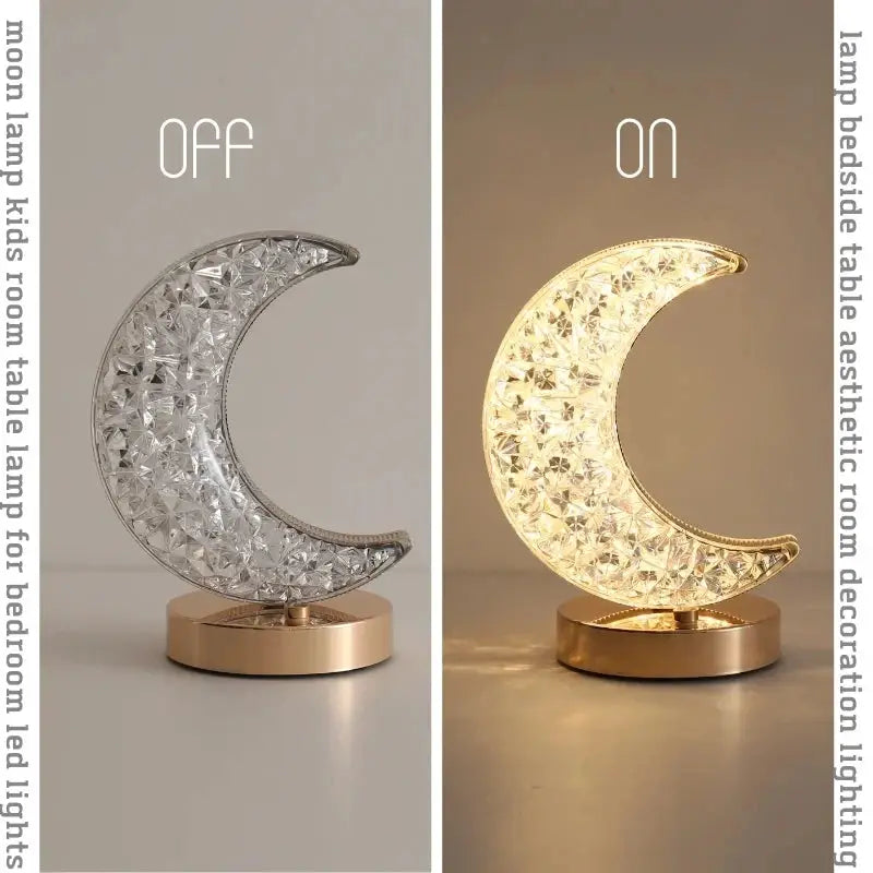LunaGlow 3D Moon Lamp With Crystal Touch Dimming USB Rechargeable Ambient Night Light For Girls Room