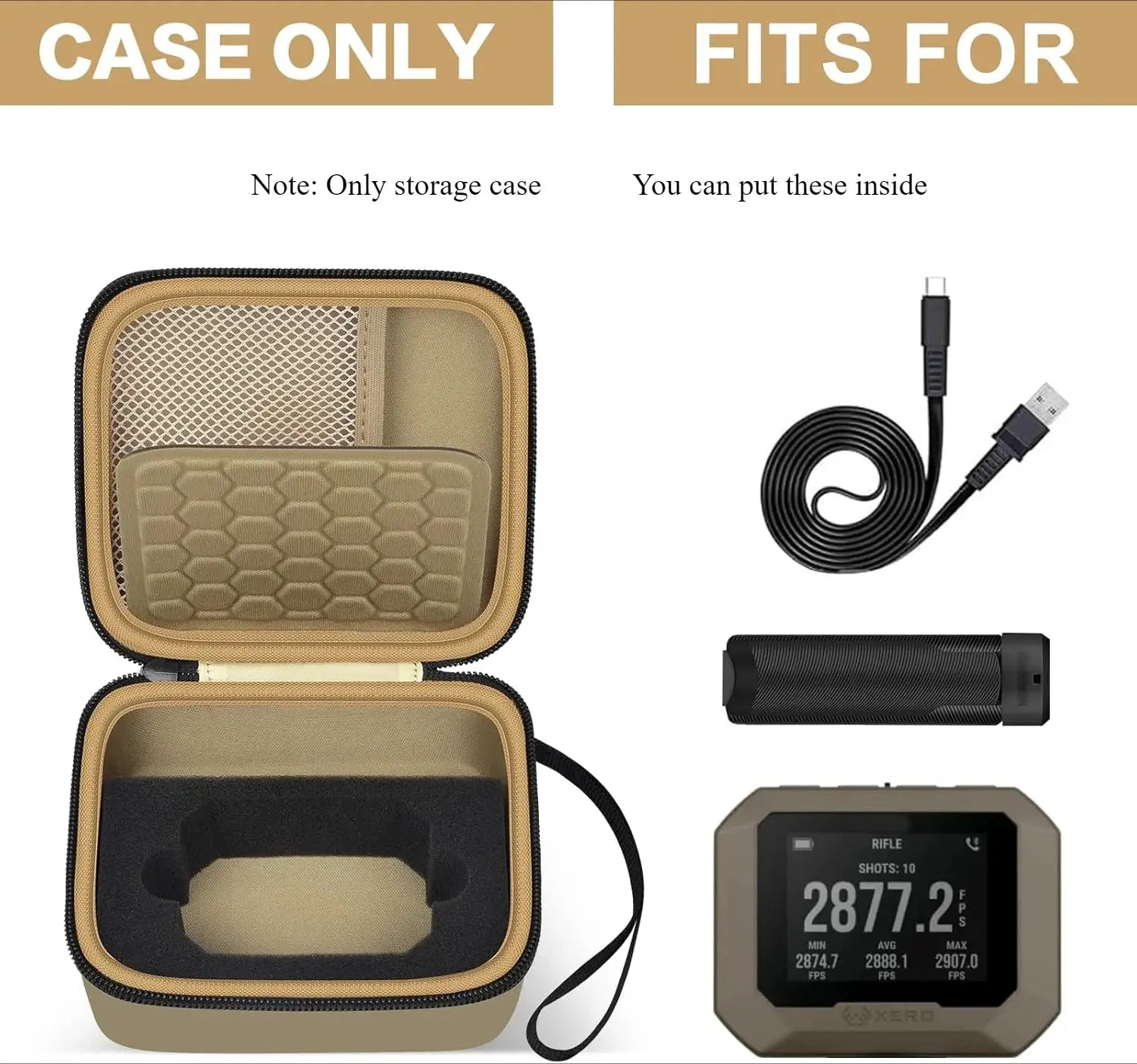 Simples Market Garmin Xero C1 Pro/Xero C2 Chronograph storage case; tan padded zipper case (case only)
