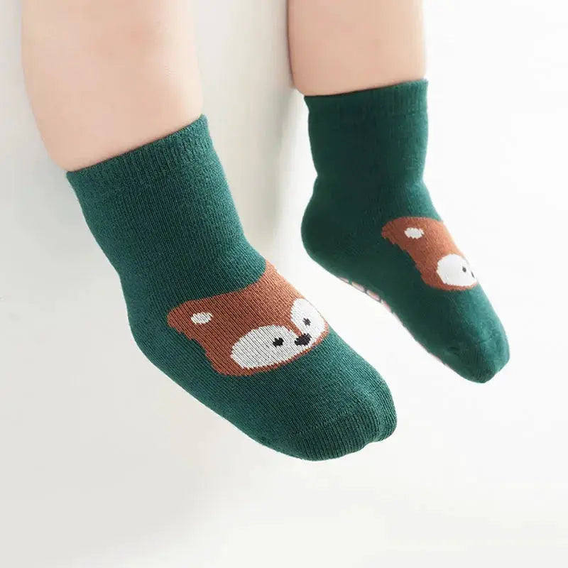 Six Pairs Kids Non Slip Socks With Cute Cartoon Fox And Bear Pattern For Boys And Girls Floor Socks For Toddlers