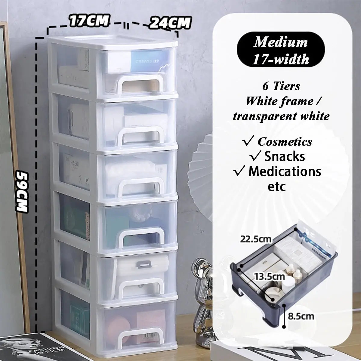 Clear Desktop Storage Box With Drawer Heightened Table Organizer Plastic Office Cabinet For Stationery Cosmetics